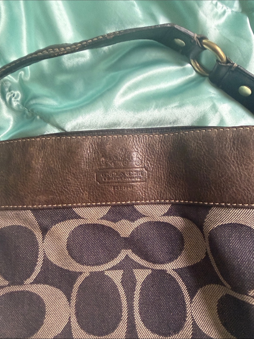 Coach Brown Signature Canvas Shoulder Bag with Dark Brown Leather Trim - Picture 4 of 5